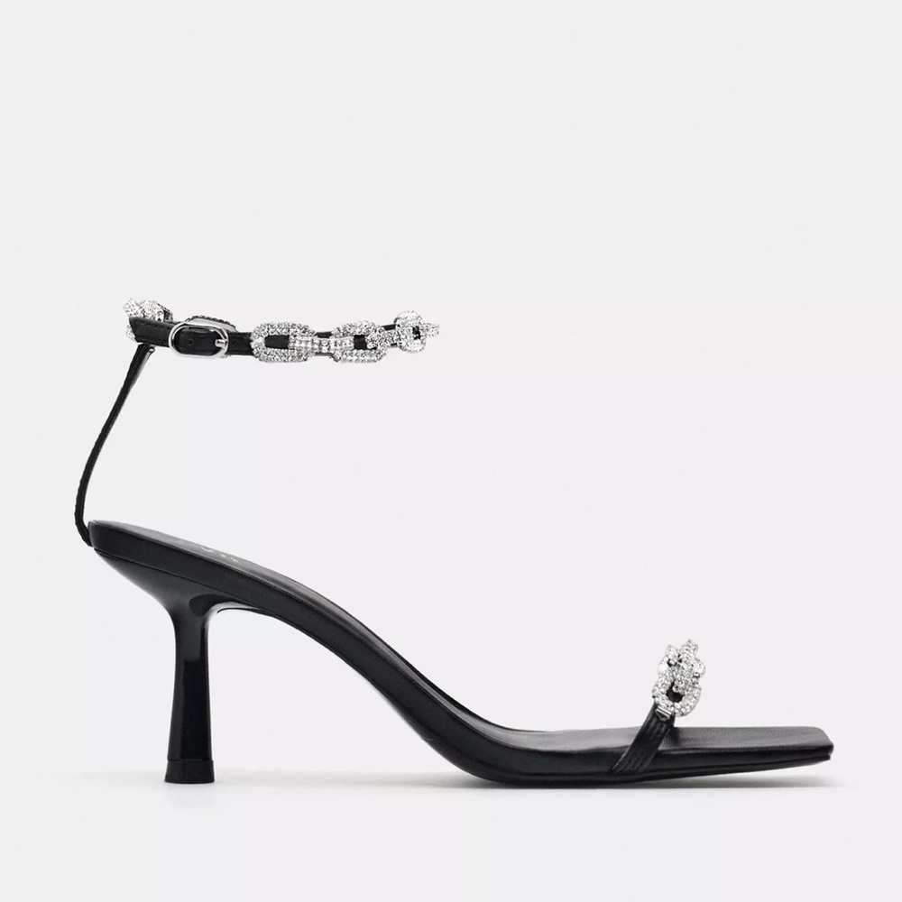 Zara Black Chain Heels with Silver Accents